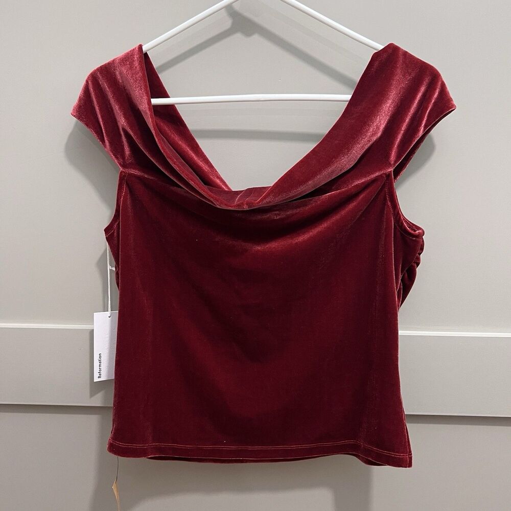 NWT Reformation Velvet Twist Front Top in Deep Burgundy - Picture 2 of 12